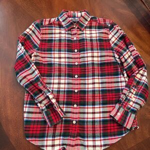 Women's Lands' End Button Front Top Flannel Tartan Plaid Shirt Top 4P 4 Petite